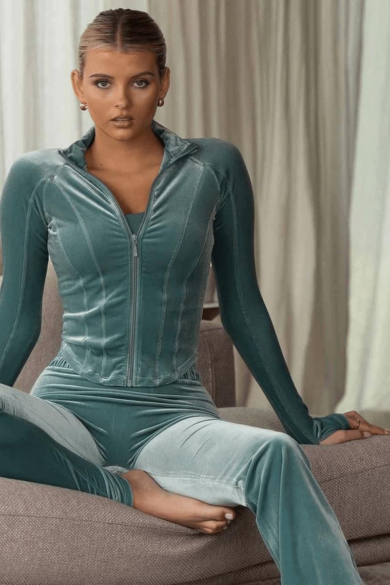 Bloch Ladies Apex Velvet Contour Jacket Winter Ivy Velvet