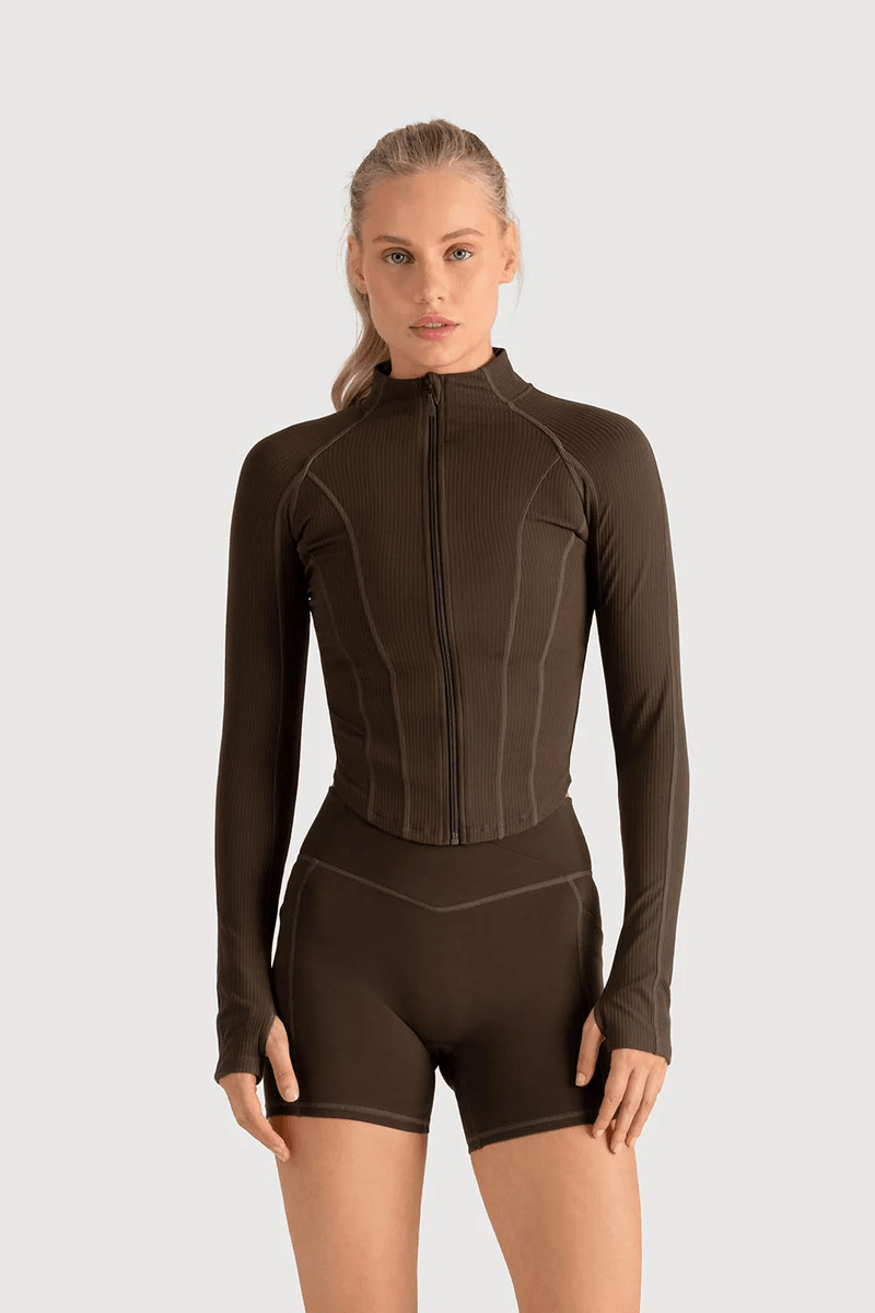 Bloch Ladies Apex Rib Contour Zip Jacket Espresso