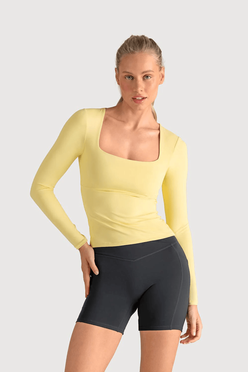Bloch Ladies Apex Essential Long Sleeve Top Vanilla Custard