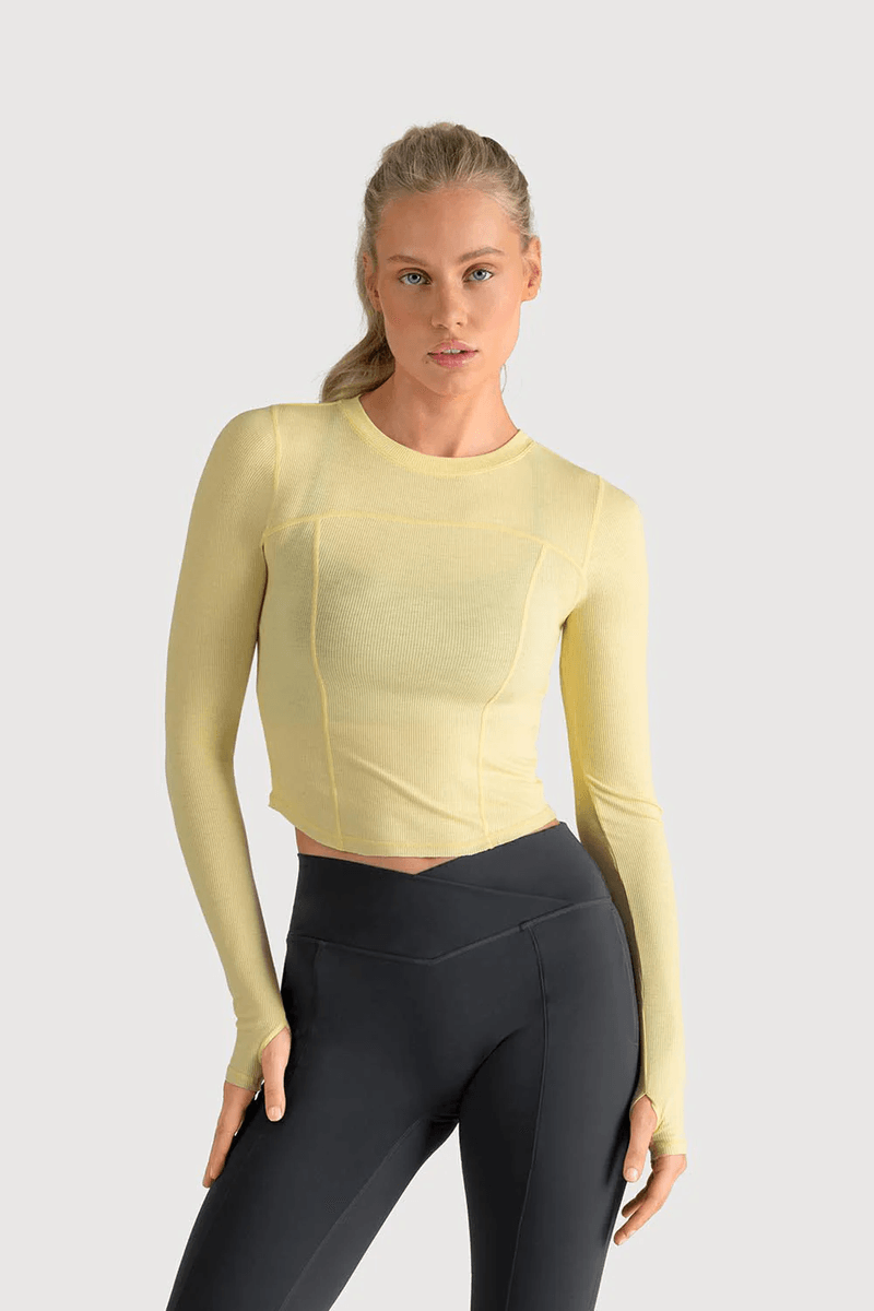 Bloch Ladies Apex Dynamic Long Sleeve Top Vanilla Custard