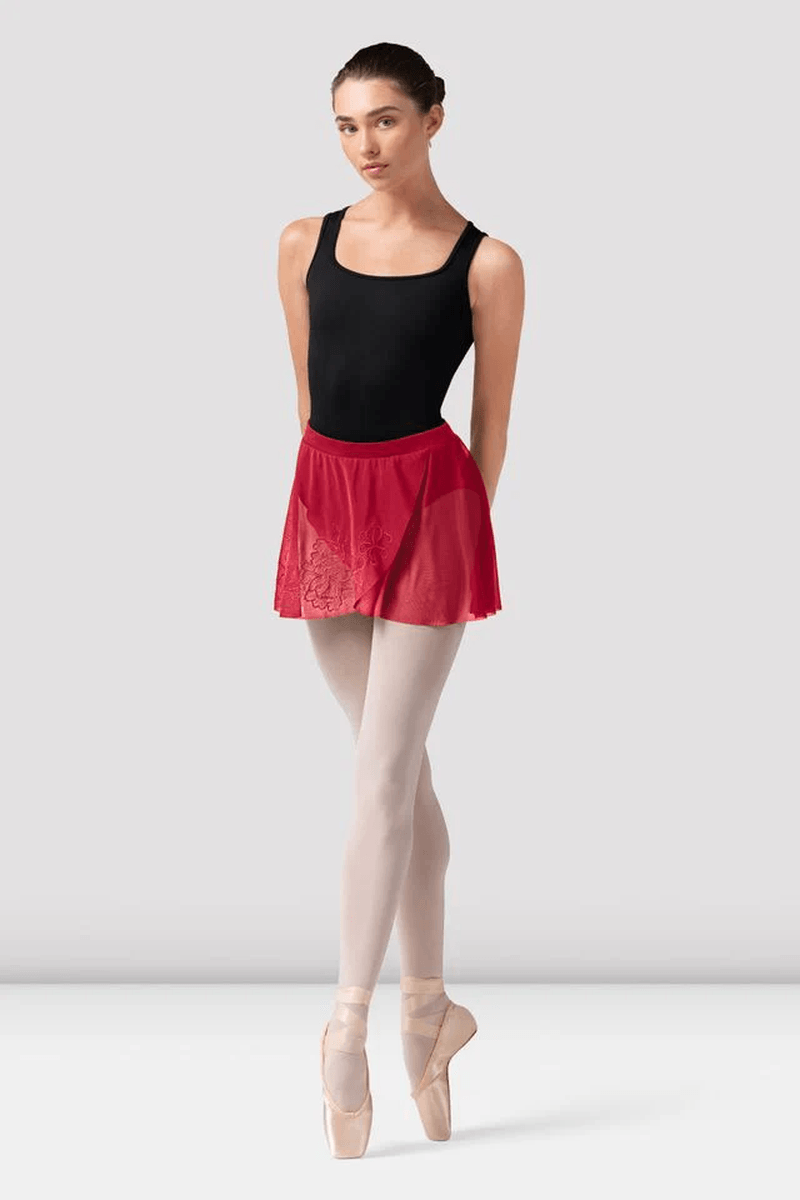 Bloch Ladies Zoe Floral Mesh Skirt Cherry