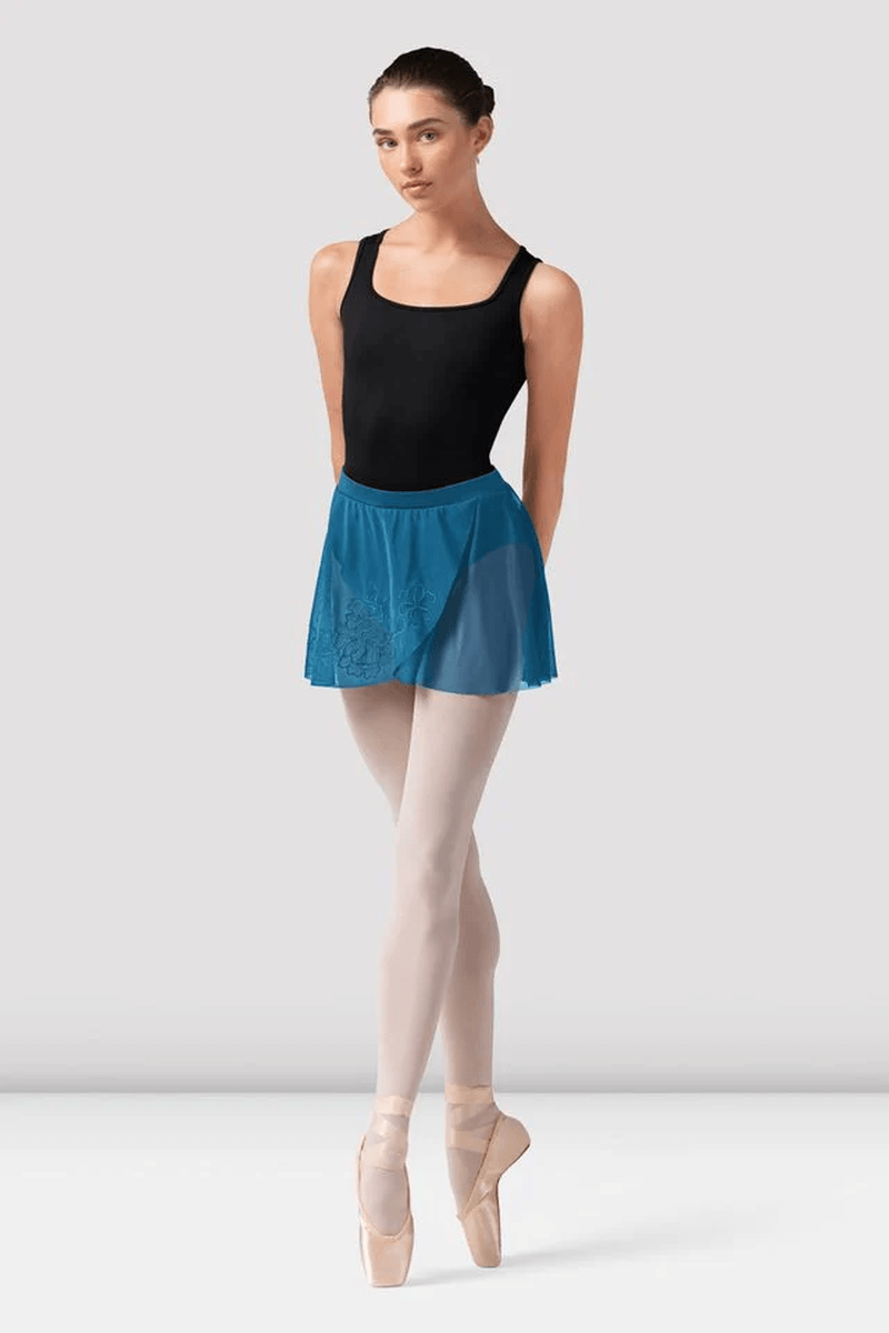 Bloch Ladies Zoe Floral Mesh Skirt Cerulean