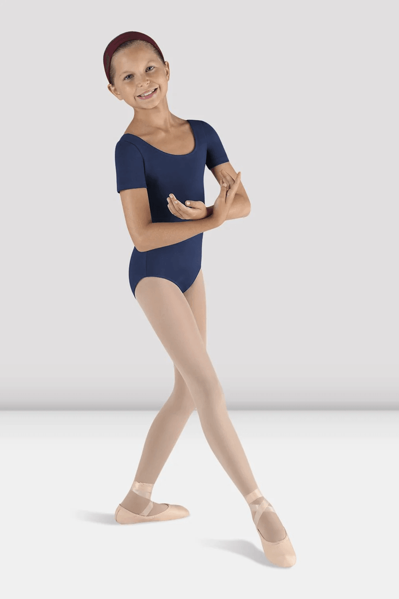 Bloch Girls Short Sleeve Round Neck Leotard Navy