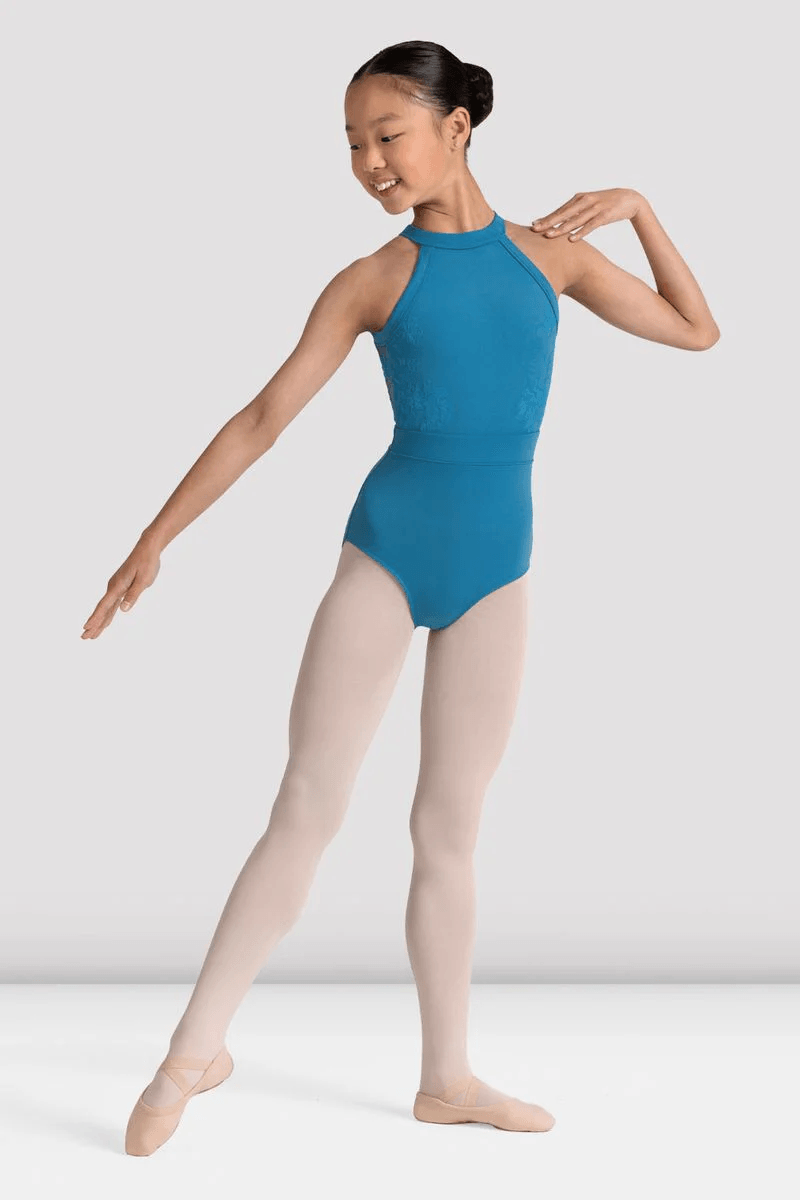 بلچ دختران کیکی لباس شنا یقه دار گلدار آبی آسمانی